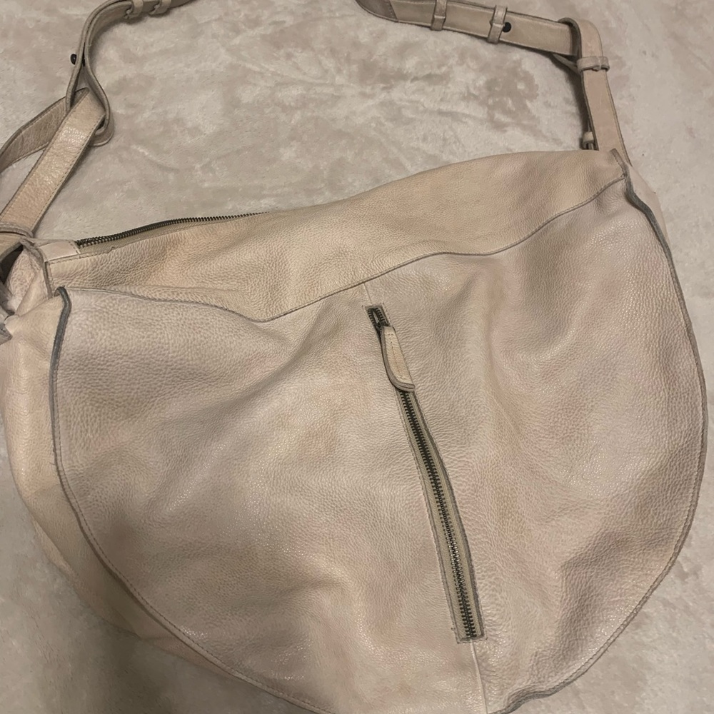 LARGE cream distressed free people hobo bag crossbody genuine leather
